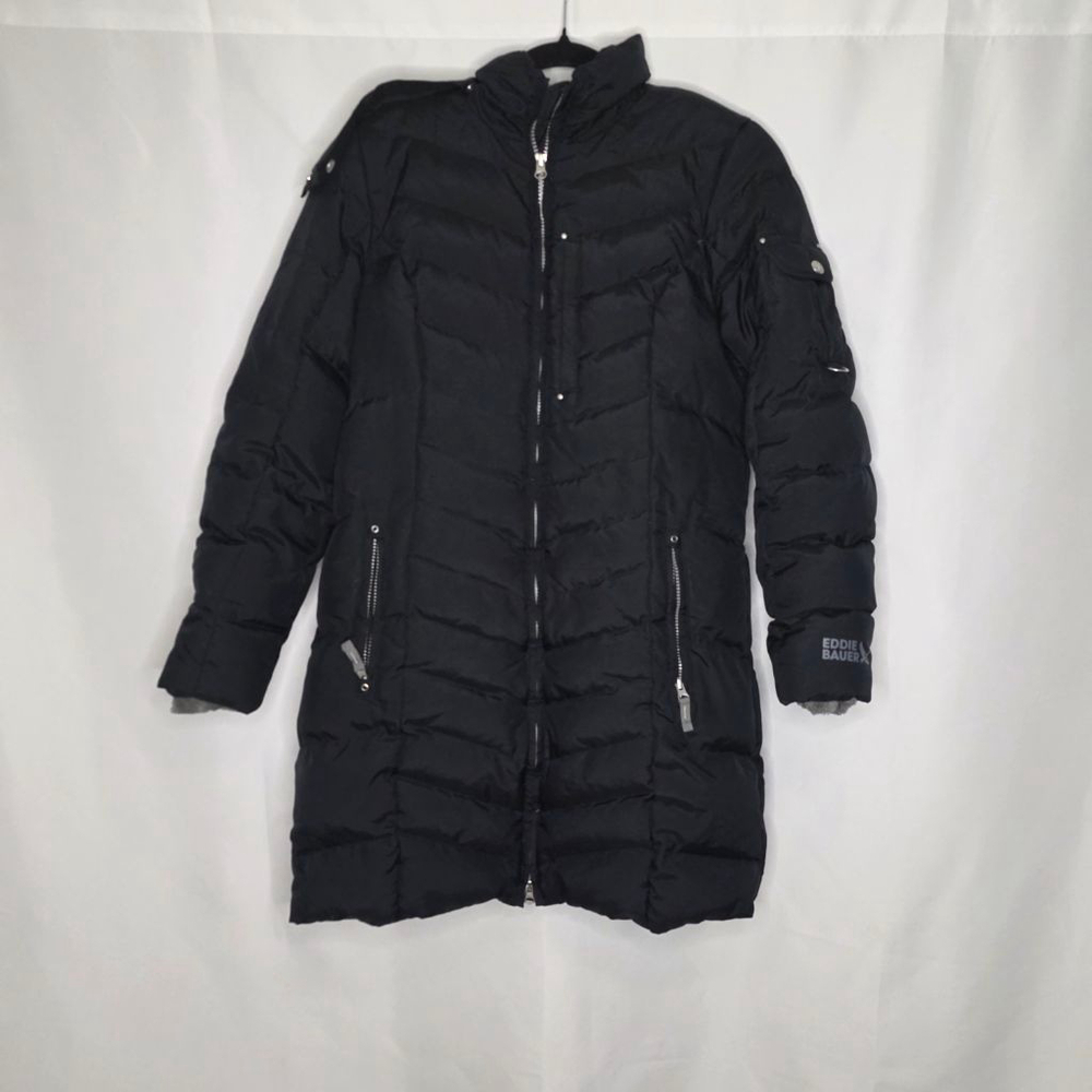 Women's Eddie Bauer Black Puffer Jacket with Faux Fur Hood M